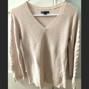 American Eagle Creme Sweater With Ties on Sleeves